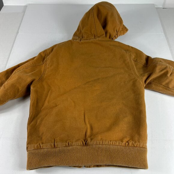 Carhartt Duck Canvas Quilted Jacket Youth Small 7-8 Tan Full Zip Hooded Bomber - Picture 11 of 16